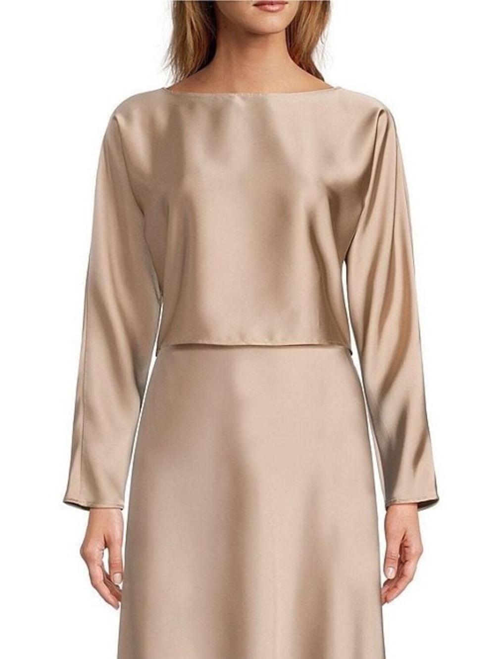 ANTONIO MELANI Taupe Satin Cropped Boatneck Top